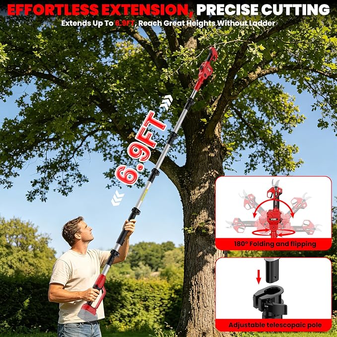 2-In-1 Electric Pruning Shears Set Compatible with Milwaukee 18V Battery, 6.9FT Adjustable Pole Pruner with 1.2" Cut Brushless Electric Branch Cutter for Gardening & Tree Trimmer (No Battery)