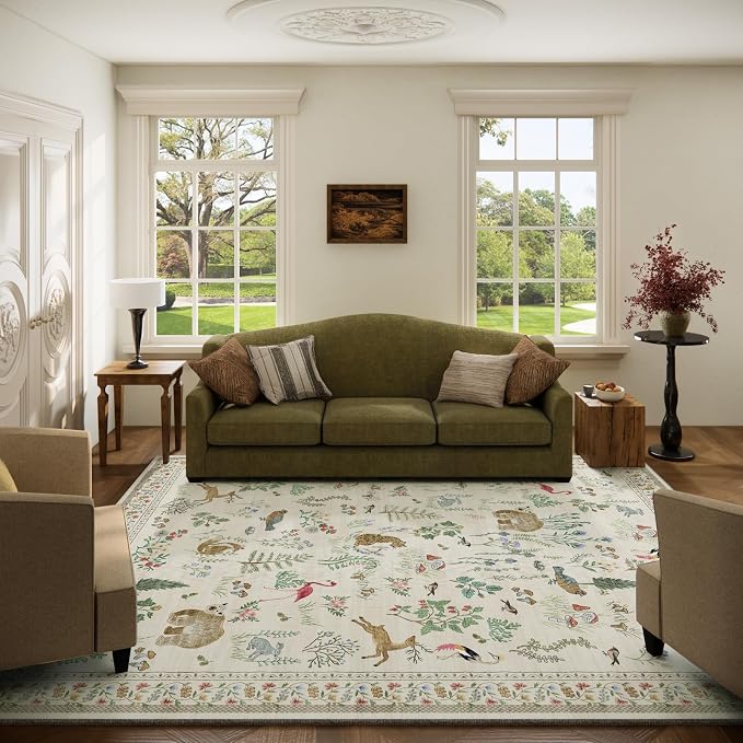 5x7 Area Rugs for Living Room: Washable Bedroom Rug Vintage Rugs Stain Resistant Non Slip Low Pile Soft Lightweight Carpet Rugs for Kitchen Dining Room Farmhouse Nursery Kids Room Home Office