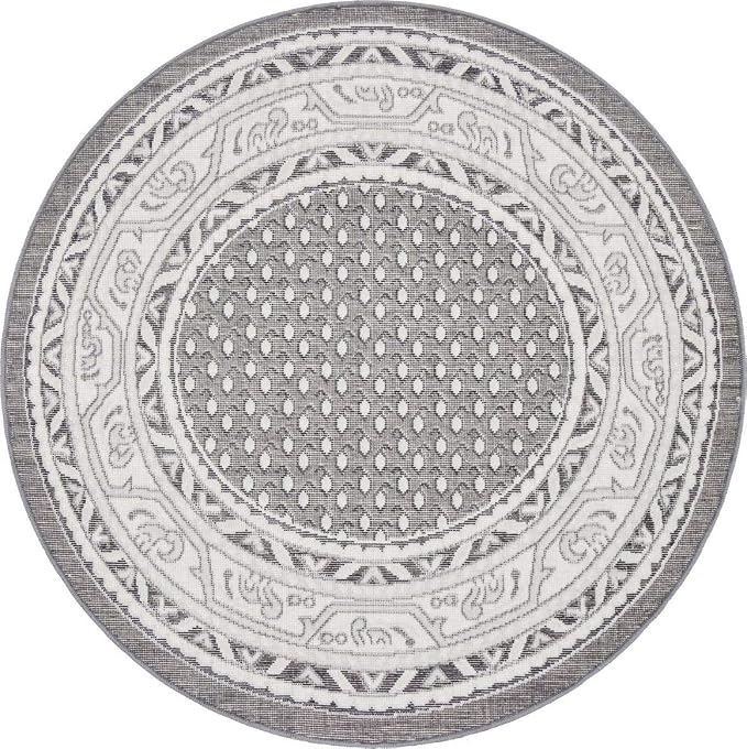 Unique Loom Williamsburg Collection Traditional Border with Dotted Center Area Rug, Round 3' 7" x 3' 7", Gray/Beige