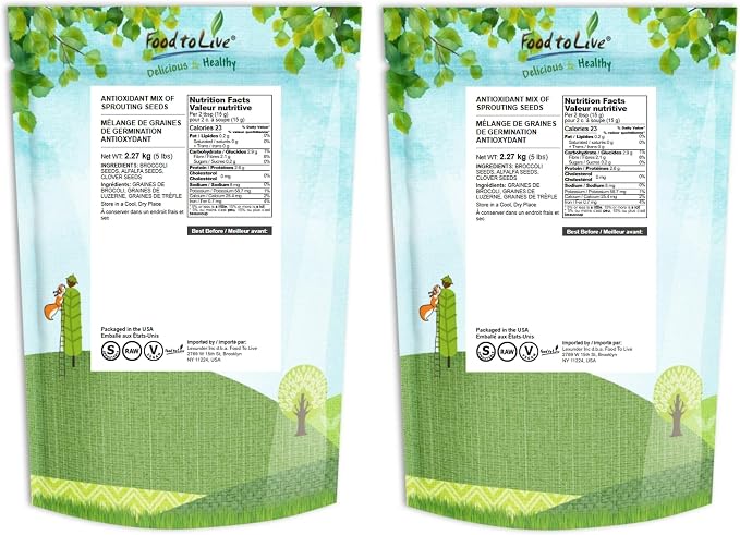 Food to Live - Organic Antioxidant Mix of Sprouting Seeds, 10 Pounds - Non-GMO Broccoli, Alfalfa, Clover, Rich Germination Rate, Non-Irradiated, Kosher