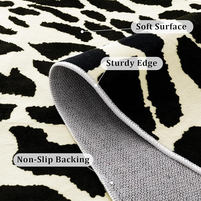 Leopard Rug for Living Room, Black and White Cute Cheetah Print Rug Modern Washable Animal Printed Rugs for Bedroom, Girls Boys Dorm Room Nursery Room, Playroom, 6x9