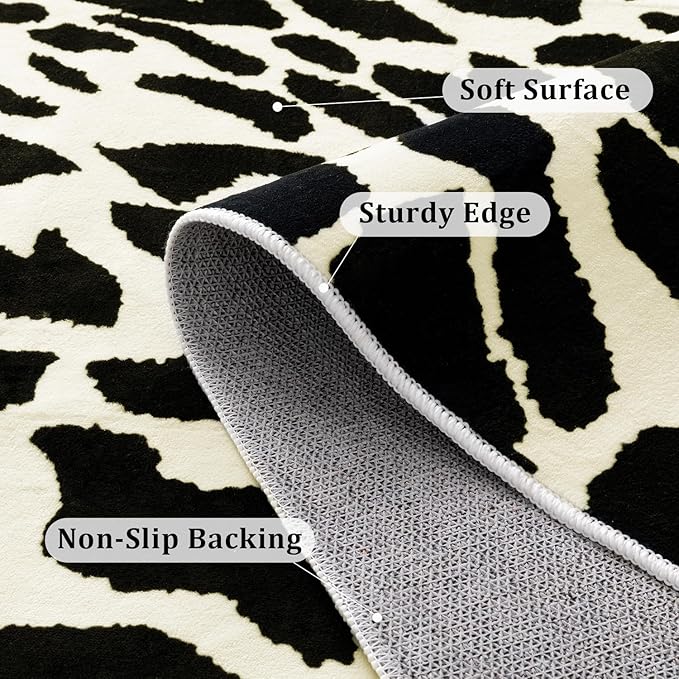Leopard Rug for Living Room, Black and White Cute Cheetah Print Rug Modern Washable Animal Printed Rugs for Bedroom, Girls Boys Dorm Room Nursery Room, Playroom, 8x10