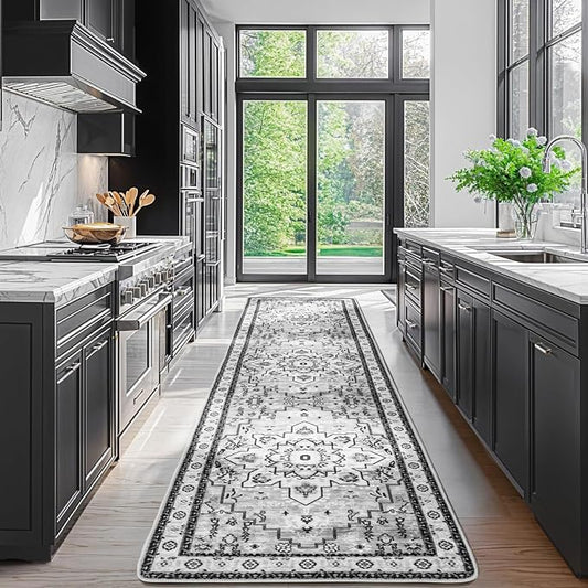 LBRO2M Machine Washable Rug Soft Pet Friendly Carpet 2X10 Gray | Persian Runner Rug 2X10 for HallWay, Bedroom, Kitchen, Laundry Room, Non Slip Carpet, Foldable Stain Resistant Rugs