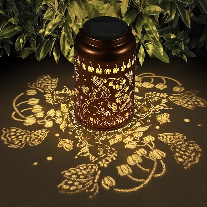 2 Pack Solar Lanterns Outdoor Waterproof, Cats Garden Decor Gifts for Women Mom Grandma Hanging Solar Lights Metal Decoration Outside for Yard, Patio, Lawn