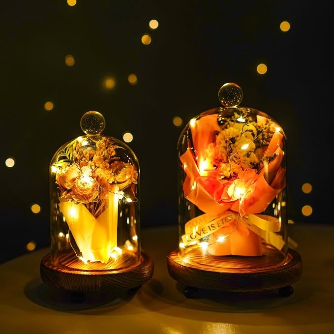 ZEERSHEE Cloche Glass Dome with Wooden Base, Set of 2 Display Bell Jars | Two Sizes Included, Clear Glass Display, Stable Wooden Base for Flowers, Figurines, Candles and Keepsakes