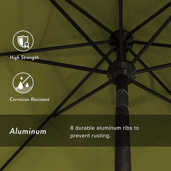 California Umbrella 9' Round Aluminum Market Umbrella, Crank Lift, Push Button Tilt, Bronze Pole