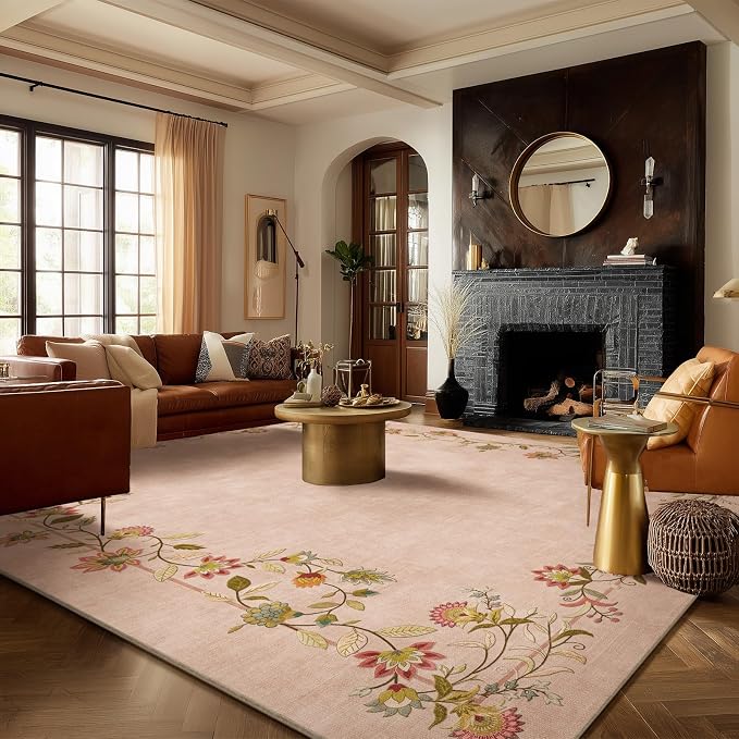 10x14 Area Rugs for Living Room: Washable Rug Stain Resistant Non Slip Low Pile Faux Wool Ultra Soft Lightweight Large Rugs for Bedroom Dining Room Under Table Rug Farmhouse Nursery Home Office