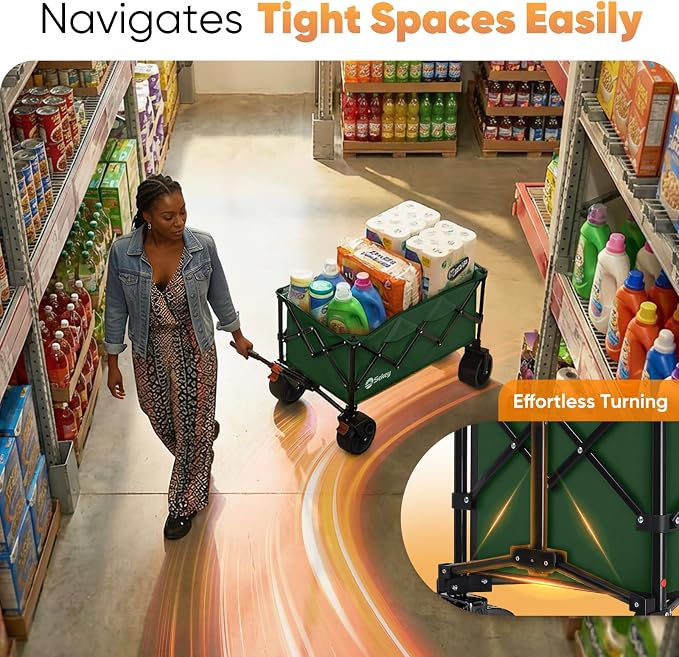 Sekey 250L Wagons Carts Foldable with Big All-Terrian Beach Wheels, Collapsible Heavy Duty Wagon, Extra Large Folding Wagon,Foldable Wagon for Camping, Garden, Sports. Dark Green