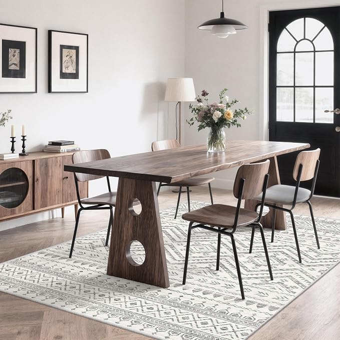 Miukiki 7x9 Area Rug Washable Non Slip Rug for Living Room | Soft Low Pile Washable Area Rug Bedroom Dining Room, Stain Resistant Carpet with Easy Care Design 7'x9'