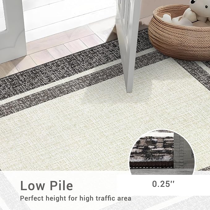 GAOMON 5x7 Area Rugs Washable Rug Non Slip Modern Rug Soft Faux Wool Indoor Carpet Contemporary Bordered Throw Rugs Low Pile Non-Shedding Print Carpet for Bedroom Living Room Dining Room Office Brown