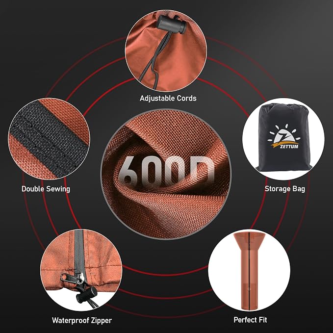 Zettum Patio Heater Covers - 600D Outdoor Heater Cover with Zipper Heavy Duty Waterproof, Propane Heat Cover for East Oak, Hampton Bay, Amazon Basics and Fire Sense (89" Height x 33" Dome x 19" Base)
