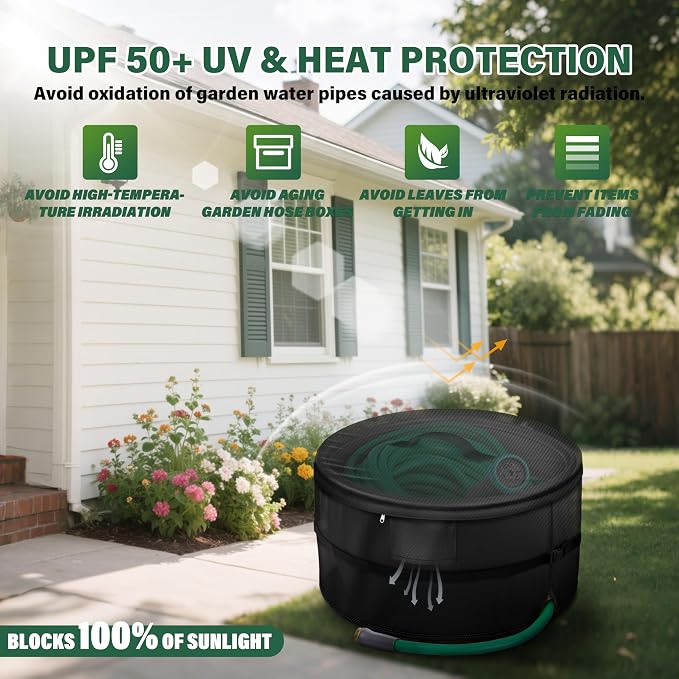 Garden Hose Storage Pot Cover, Protective All-Weather Shield Against Sun/Rain/Snow/Sandstorms – Extends Life of Hose Storage Pot & Hose（Cover Only）