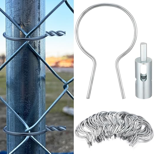 Hicarer 200 Pcs 1-7/8" Od Twist Fence Ties Preformed 9 Gauge Galvanized Steel with Drill Chuck Pre-Cut Chain Link Fence Tools for Fixing Chain Link Mesh to Posts Farms Gardens (Silver)
