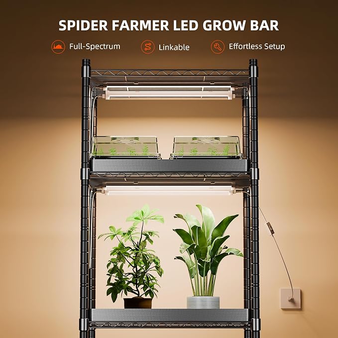 Spider Farmer 2FT LED Grow Lights for Indoor Plants,Full Spectrum (3000K+5000K+660nm),80W (4x20W,400W Equivalent),3-Level Dimmable,IP65 Waterproof,Linkable Design,Plant Light Strip for Shelve,4-Pack