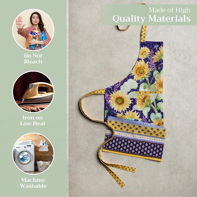 Maison d' Hermine Aprons for women with Pocket 100% Cotton (27.50"x31.50") | Adjustable Neck Strap & long ties Apron Men Chef Wedding Cooking Gardening Server Maid