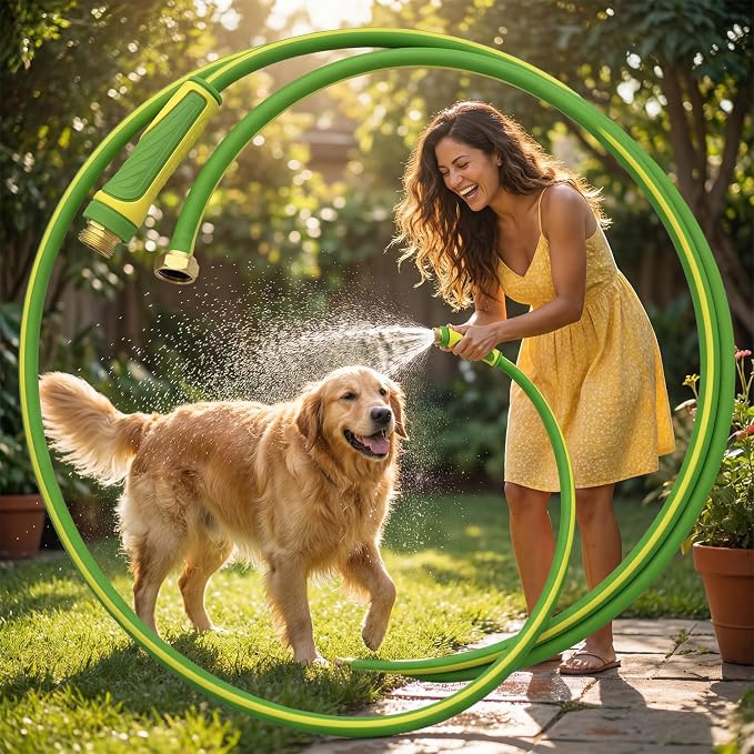 PremiumPro 25FT 5/8" Heavy Duty Reinforced Garden Hose, Large Flow,600 PSI Burst Pressure, Four Layer Hybrid Polymer Anti Kink with 360 Swivel Brass Connectors and handle for yard,washing & irrigation