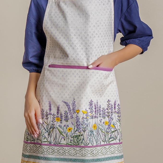 Maison d' Hermine Aprons for women with Pocket 100% Cotton (27.50"x31.50") | Adjustable Neck Strap & long ties Apron Men Chef Wedding Cooking Gardening Server Maid