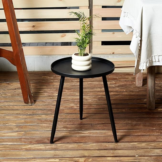 Linpla Decent End/Side Tables - Small Round Accent Table, Metal Black Narrow Night Stands with 3 Legs, Ideal for Any Room-Side Tables Living Room, Bedroom, Tall Plant Stand Balcony, Indoor & Outdoor