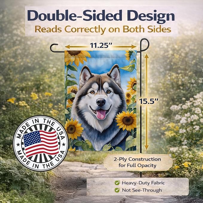 Caroline's Treasures DAC6005GF Alaskan Malamute in Sunflowers Garden Flag Mailbox Flag Decorative Yard Flag Banner Outside Patio Artwork Yard Flower Beds, Garden Size, Multicolor