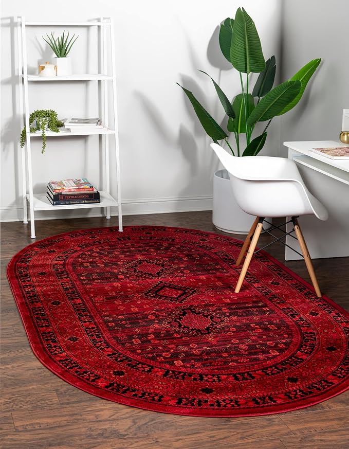 Unique Loom Tekke Collection Area Rug - Sheibani (3' 3" x 5' 3" Oval, Red/ Black)