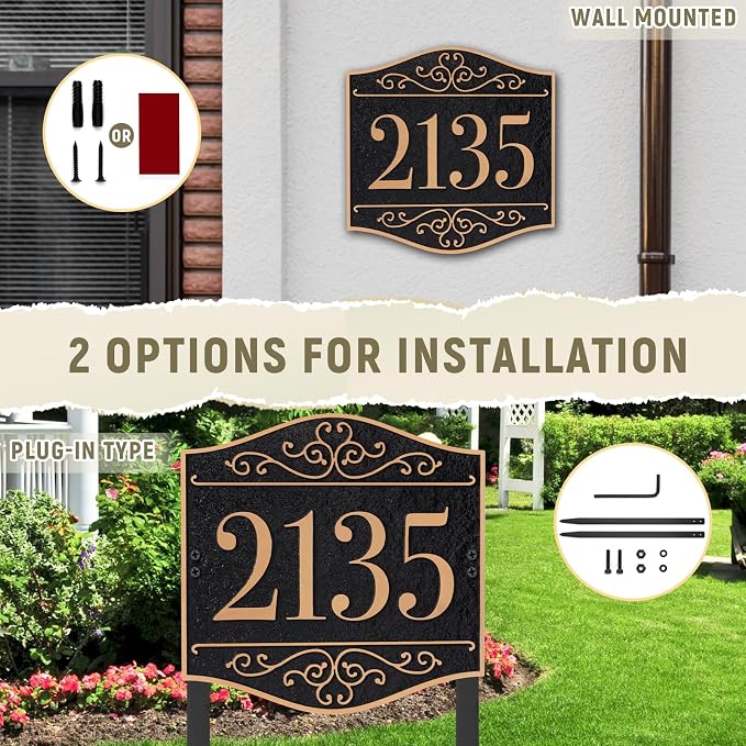 Personalized Lawn Address Sign - Custom Address Plaque,House Number Sign Plaque,House Numbers for Outside Lawn,Ground,Yard,Garden (Coffee/Copper)