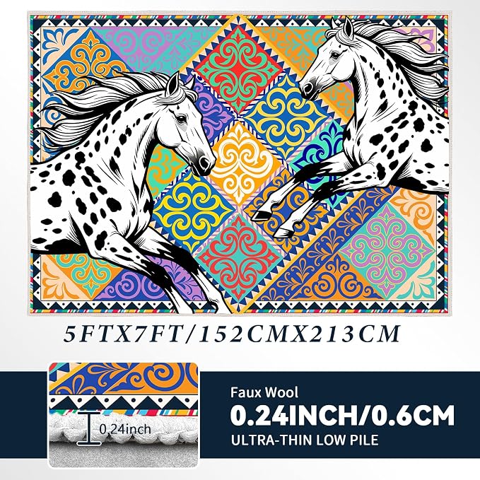 Vintage Appaloosa Horse Rug 5x7 Area Rug for Living Room ﻿ | Animal Print Rug, Boho Ethnic Geometric Pattern Rug, Non-Slip TPE Backing, Stain Resistant for Bedroom Dining Room Playroom