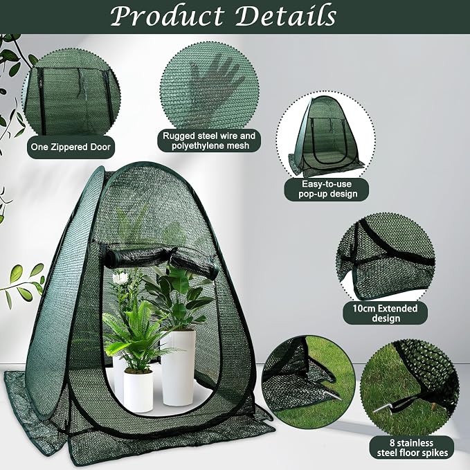 1 PCS Pop up Plant Cover Tent for Outdoor Plants, Large Plant Shade Tent 80% UV Resisitant Sunblock Shade Cloth Net Zipper Door Garden Pest Guard Plants Sun Protection with Stakes, 28 x 28 x 32 Inch