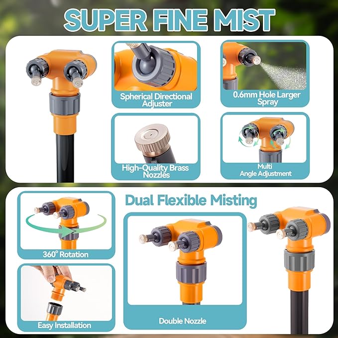 Standing Misters for Outside Patio, Thickened Pipe 360° Adjustable Nozzle Portable Outdoor Misting System for Cooling, Outdoor Water Mister Kit for Backyard Pool BBQ Pets Porch Sprinkler