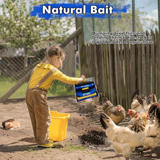 6 Pack Fly Traps Outdoor Hanging for Patio, Outdoor Disposable Hanging Fly Trap with 30g Bait, Bug Fly Hunter Catcher Killer Control for Barn Horse Ranch Chicken Coop