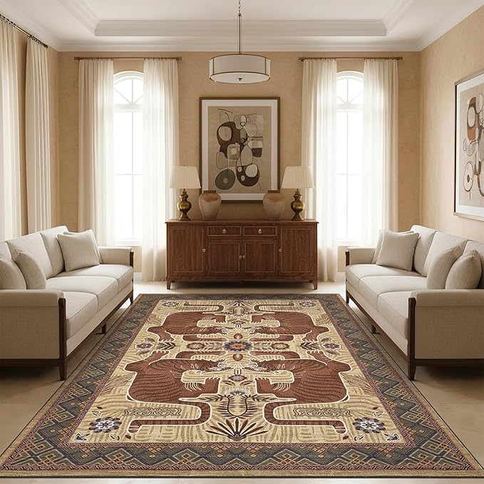 GarveeHome Tiger 8x10 Area Rugs Boho Washable Vintage Non Slip Living Room | Rugs for Bedroom, Vintage Tribal Soft Animal Print Throw Rug Ultra Thin Stain Resistant Floor Carpet for Office