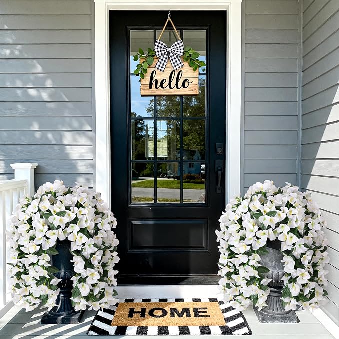 INXUGAO 2 pcs Artificial Faux Bougainvillea Flowers Plants for Outdoor Outside Summer Decoration, Fake Silk UV Resistant Long Trailing Vines for Front Door Porch Planter Balcony (White)