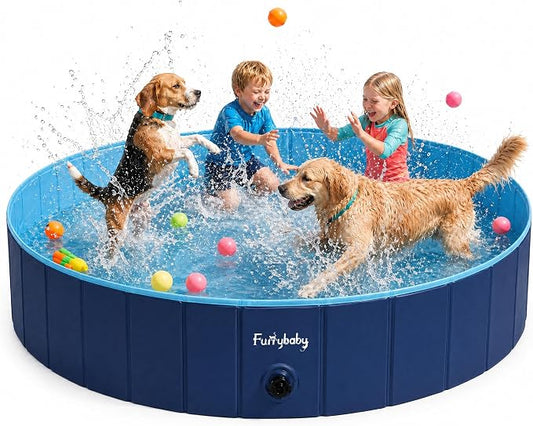 Furrybaby Foldable Dog Pool Non-Slip Hard Bath Tub Indoor Outdoor Pets Kids | Collapsible rigid dog pool with non-slip PVC, durable hard plastic tub, portable indoor & outdoor use for pets and kids, navy