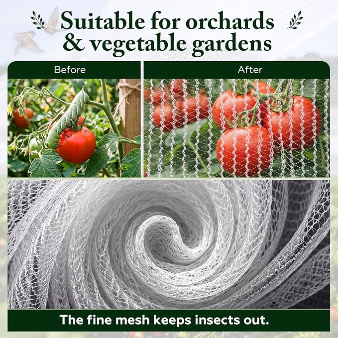 SATINIOR Garden Netting 16.3x10 Ft, Hail Netting, Heavy Duty Bird Net, Plant Protective Woven Mesh with Storage Bag, UV Resistant Crop Cover for Fruit Trees Vegetables Garden