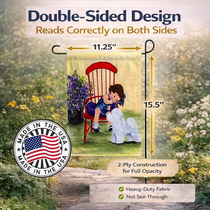 Caroline's Treasures SS8533GF Little Girl with her Bichon Frise Garden Flag Mailbox Flag Decorative Yard Flag Banner Outside Patio Artwork Yard Flower Beds, Garden Size, Multicolor