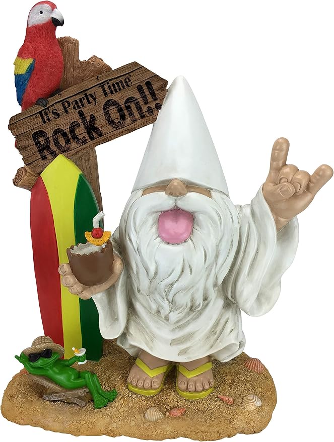GlitZGlam Rocker Gnome – “George” and Fred The Frog - “It’s Party Time - Rock-On!” -This Gnome Brings Rock and Roll to Your Fairy Garden. A Large 13.75 Inches Tall Garden Gnome Miniature Figurine