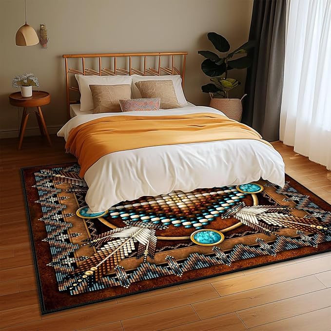 Southwestern Area Rug 5x7 Washable Living Room Rug Vintage Rugs,Aztec Tribal Native American Throw Mats Brown Non Slip Bedroom Area Carpet Western Rugs Soft Floor Carpets Mat for Dining Room,Laundry
