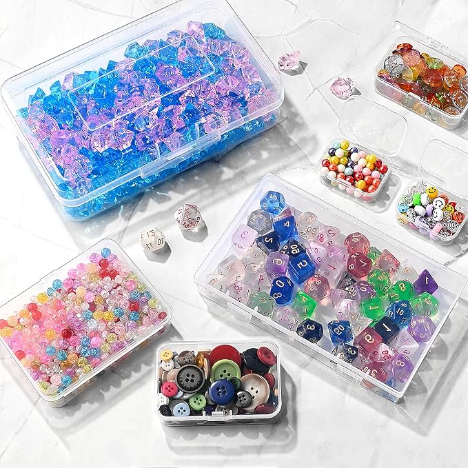 28 Pack Mixed Sizes Rectangular Mini Plastic Containers Clear Plastic Storage Boxes with Hinged Lids and Labels Empty Beads Organizers for Small Items Art Craft Jewelry Projects
