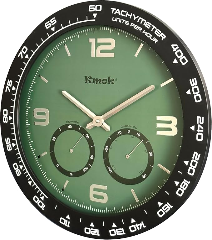 16" Silent Wall Clock, Green, 3D Raised Numbers | Battery Operated, Indoor Home Decor, Easy to Read Large Dial, Plastic Frame with Glass Cover, Silent Sweep Movement