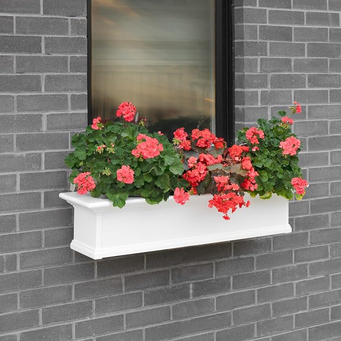 Mayne Yorkshire 4ft Window Box - White - 48in L x 12in W x 10in H - Polyethylene Planter - Built-In Water Reservoir (4824-W)