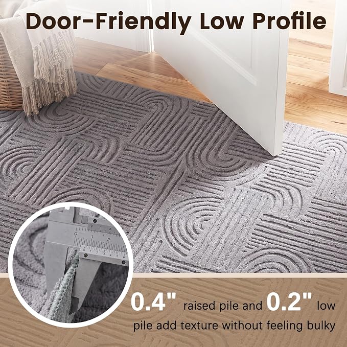 Etwel 5x7 Dark Gray Geometric Textured High-Low Pile Washable Area Rug | Modern Soft Carpet, Non-Slip PVC Backing, Low Profile, Kid and Pet Friendly, for Living Room, Bedroom, Dining Room, Nursery