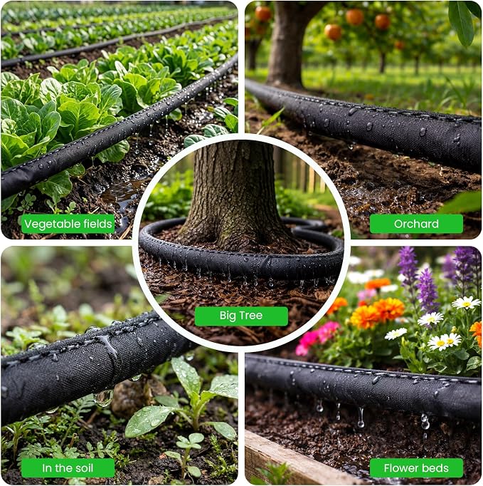 MIXC 2026 Thickened Flat Soaker Hose 100Ft with Copper Joint, Saving 80% Water, Aluminum Seal, 1mm Hose, 360°Swival Handle, Hole Pressure Relief Gasket, Drip Kit for Vegetable Garden, Lawn, Flower Bed