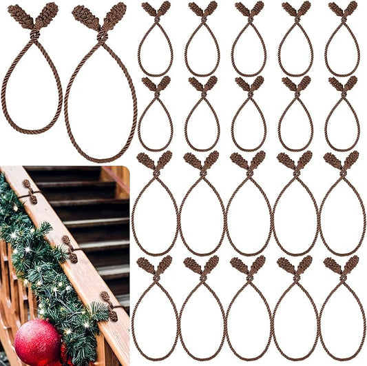 Riakrum 20 Pcs Christmas 20 Inches and 16 Inches Set Decorative Garland Twist Ties Garland Decor for Xmas Holiday Lights Bannisters Stairways Railings (Brown)