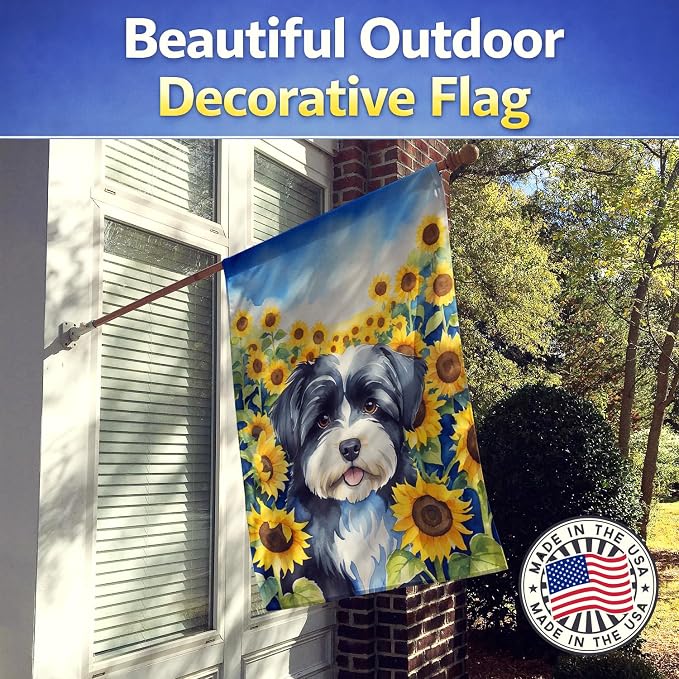 Caroline's Treasures DAC6097CHF Havanese in Sunflowers House Flag Large Porch Sleeve Pole Decorative Outside Yard Banner Artwork Wall Hanging, Polyester, House Size, Multicolor