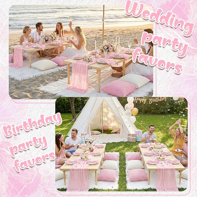 Beeveer 28 Pcs Picnic Kit 91x71 Extra Large Outdoor 2 Boho Picnic Blanket with 2 Pink Table Runner, 12 Throw Pillow Cover 12 Napkin Woven Cotton Yarn Oversize Washable Beach Blanket for Camp Wedding