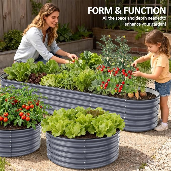 Gruper Galvanized Raised Garden Bed, 3.5ft x 17'' Tall Round Metal Planter Raised Garden Boxes Outdoor for Vegetable Fruits Flower Herb, Anti-Rust and Sturdy & Easy-Setup