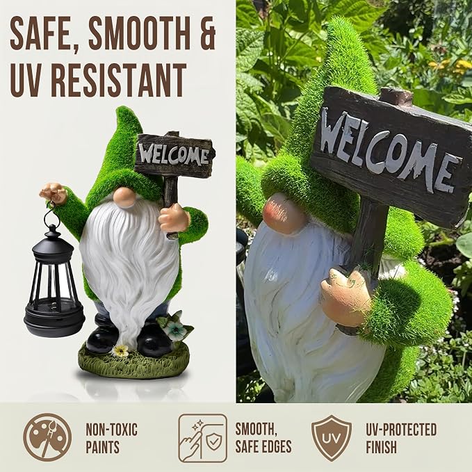Garden Gnomes Outdoor with LED Solar Light - 11’’ Summer Season Gnome - Funny Decorations, House Warming - Porch, Deck, Home, Yard, Patio, Solar Lantern Statues - Birthday Gifts