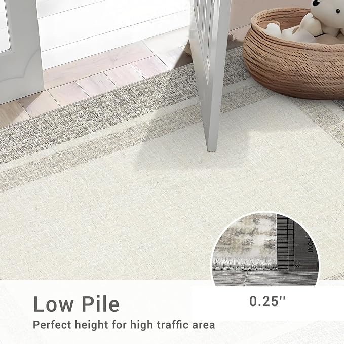 GAOMON 10x13 Area Rugs for Living Room Large Washable Rug Non Slip Modern Bordered Aesthetic Rug Soft Faux Wool Floor Cover Low Pile Foldable Thin Mat for Bedroom Nursery Playroom Home Office Beige