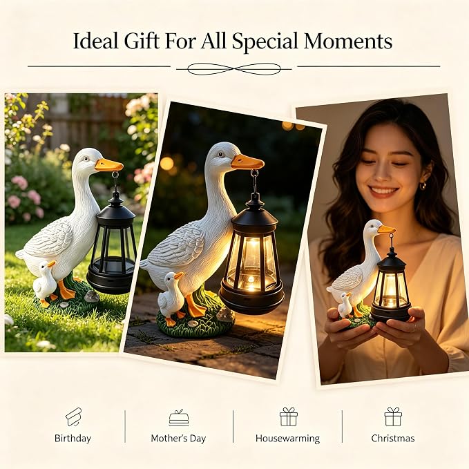 Solar Duck Statue & Lantern, Mother&Baby Resin Light, Outdoor Gift for Mom | Provides Gentle Nighttime Illumination, Creates Warm Cozy Yard Atmosphere, Heartfelt Mother's Day Present