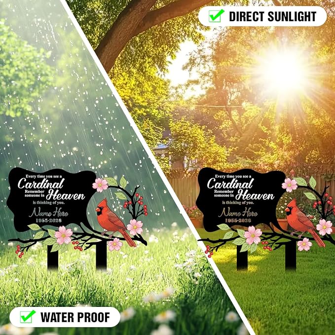 Personalized Cardinal Garden Sign with Stakes, Custom Name Sign, Flower Yard Decor Outdoor, Memorial Gift for Mom, Garden Plaque Sympathy Gifts, loss loved Ones Cardinal Sign