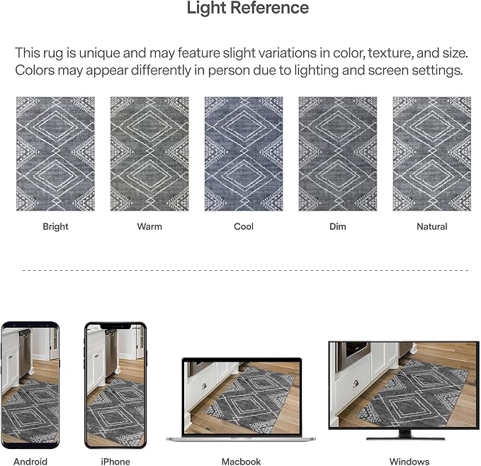 Machine Washable Area Rug - Living Room Bedroom Bathroom Kitchen Entryway Office - Non-Slip Crease Free Stain Resistant Premium - Moroccan Diamond Tribal- Jax - Gray- 2'x 3'